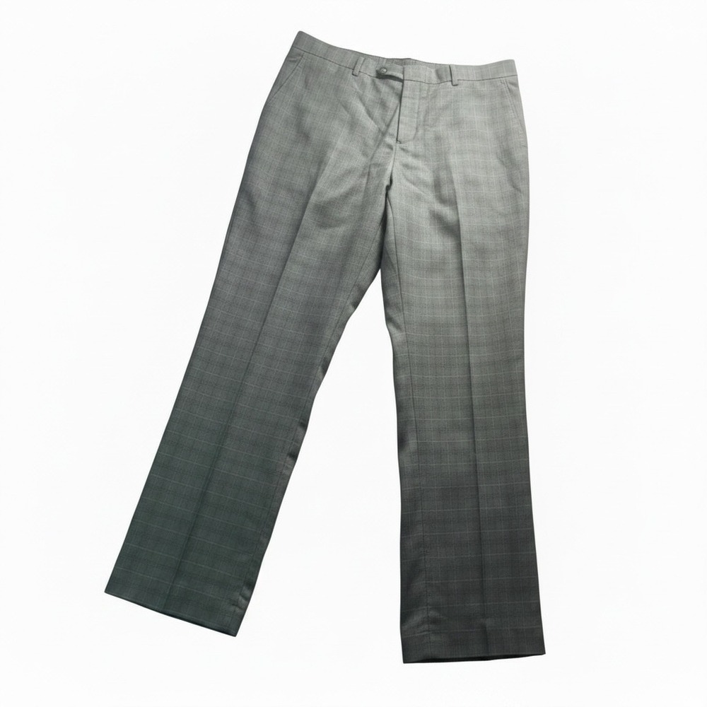 Michael Brandon Mens City Trouser Flex Slim Fit Grey Plaid Dress Pants 36x30 NEW